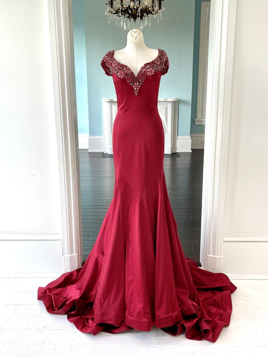 Sherri Hill Couture Red Mermaid Pageant Gown 44341