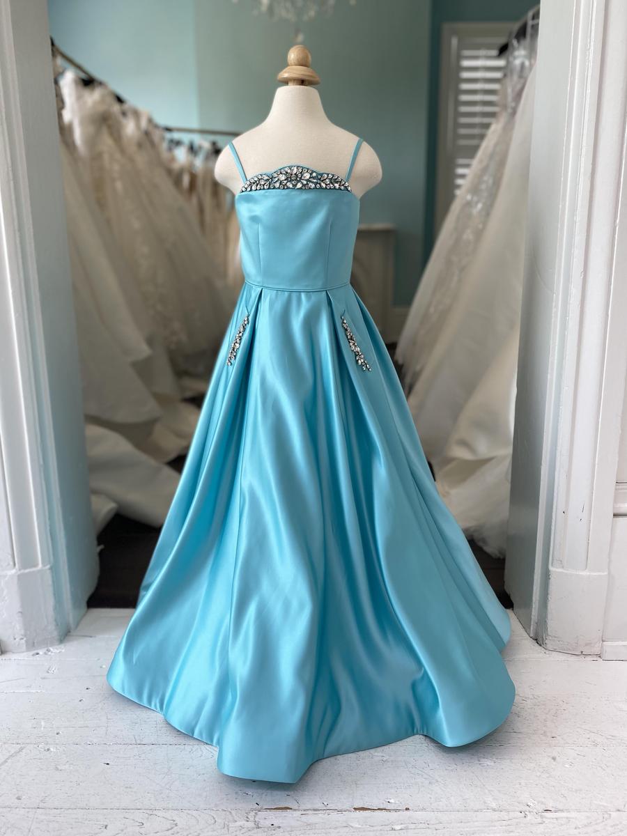 Sherri Hill aqua blue children's pageant gown K53851