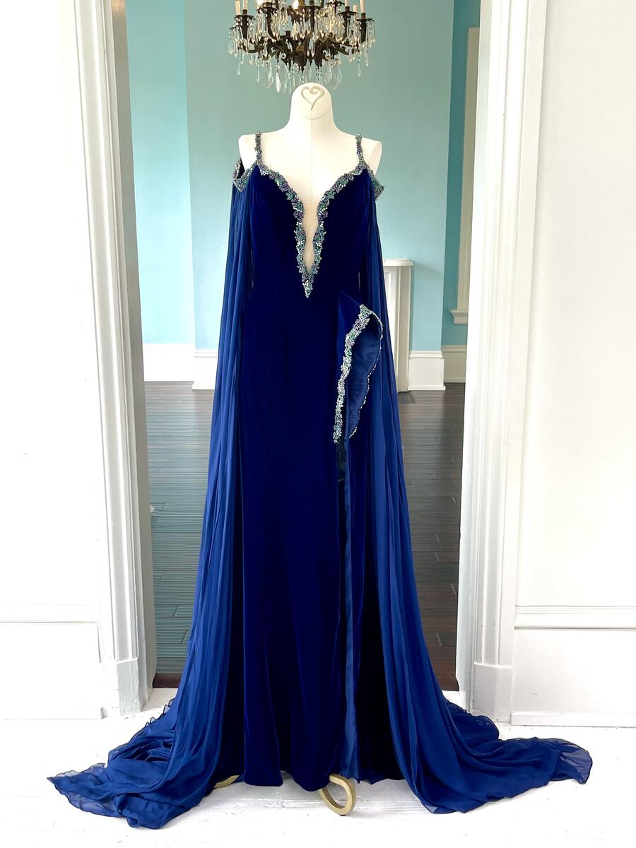 Sherri Hill Couture Navy Velvet Pageant Gown 45092