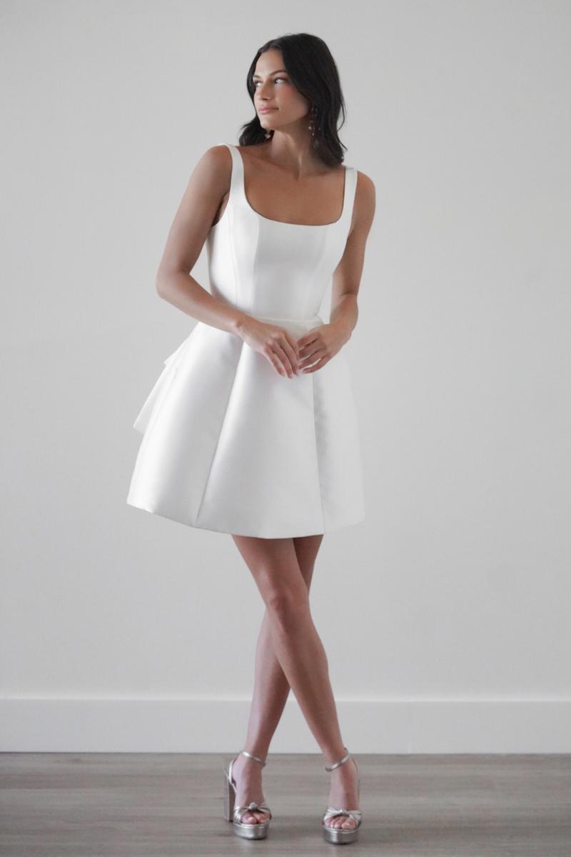 By Watters Short Bridal Reception Dress with Bow 37320 Crumpet