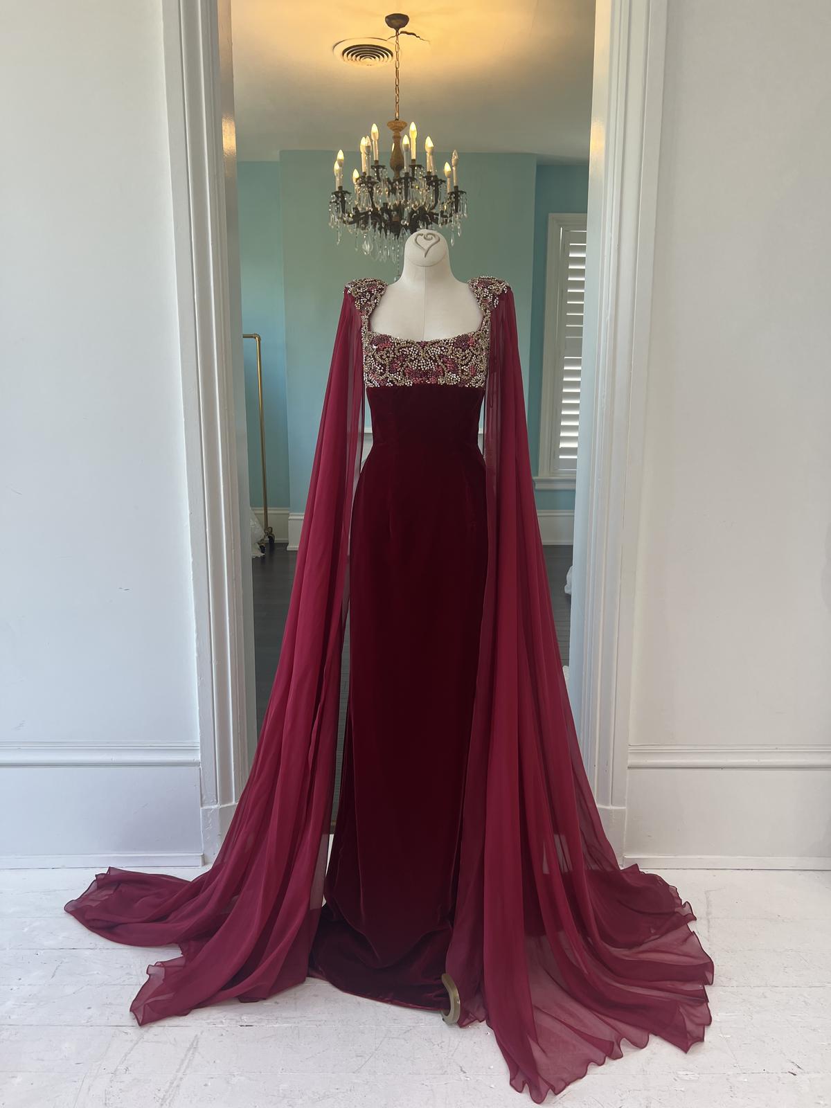 Sherri Hill Couture Burgundy Velvet Pageant Gown 45528
