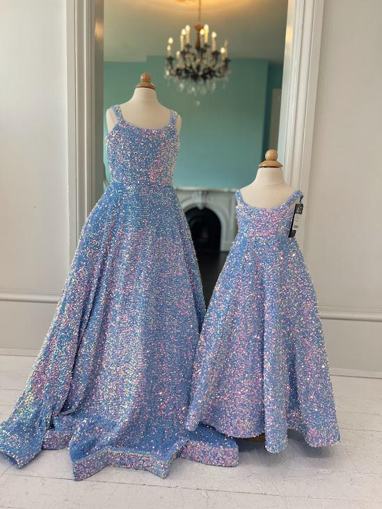 Sherri Hill Sequin Children's Light Blue Pageant Gown