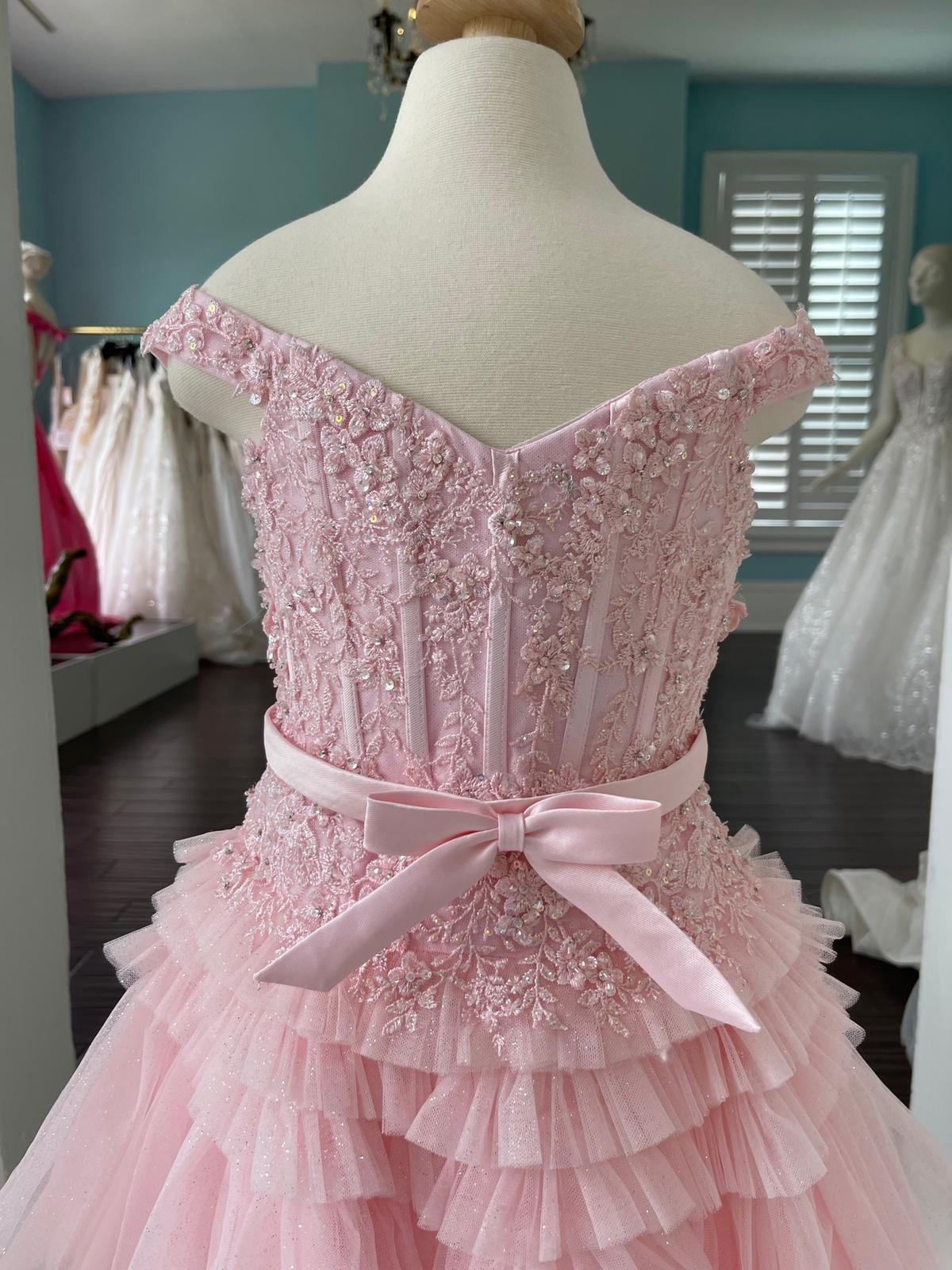pink pageant dresses for juniors Pink Off Shoulder Ruffles Rhinestone Waistband Junior Pageant Gown