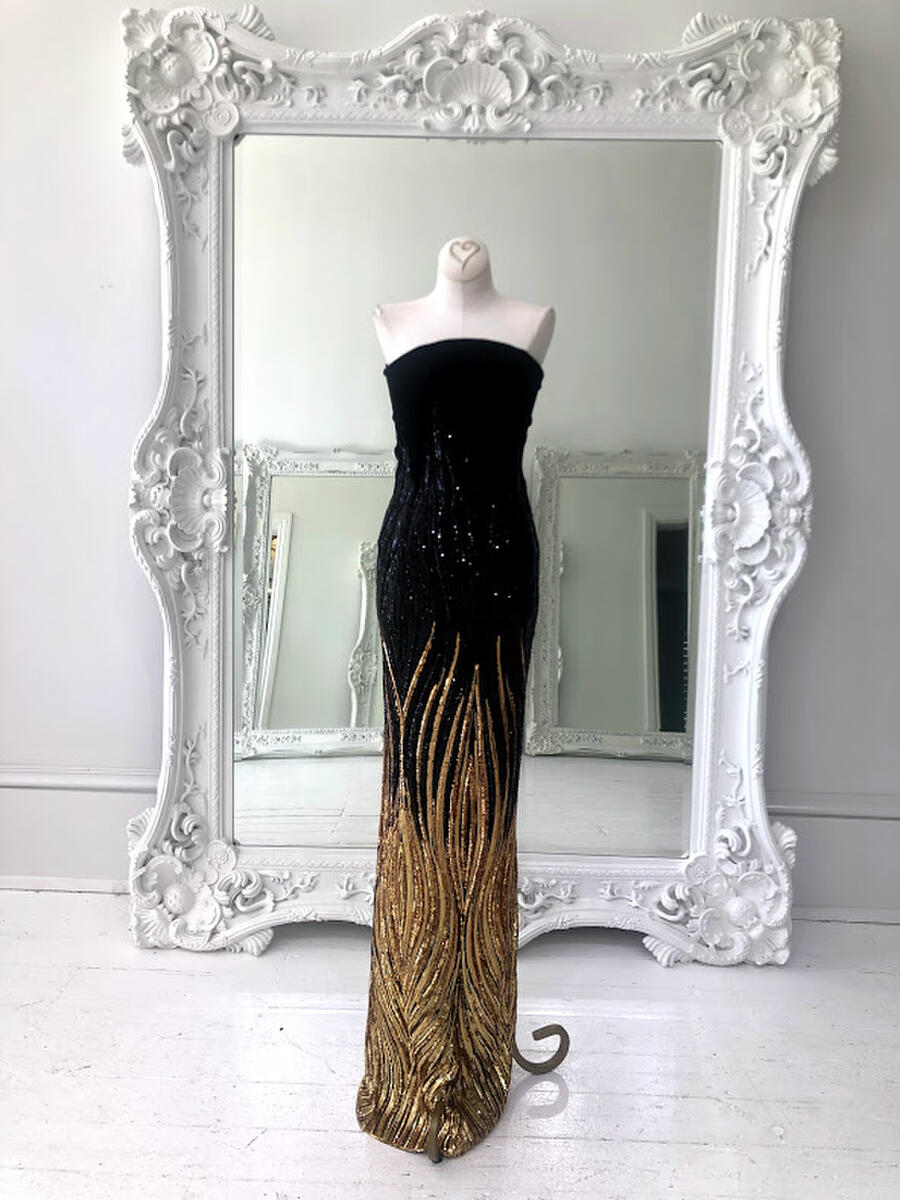 Juan Carlos Pinera strapless fitted dress with sequin flames