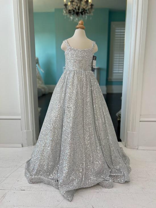 Sherri Hill Ivory Silver Sequin Children's Pageant Gown K55073
