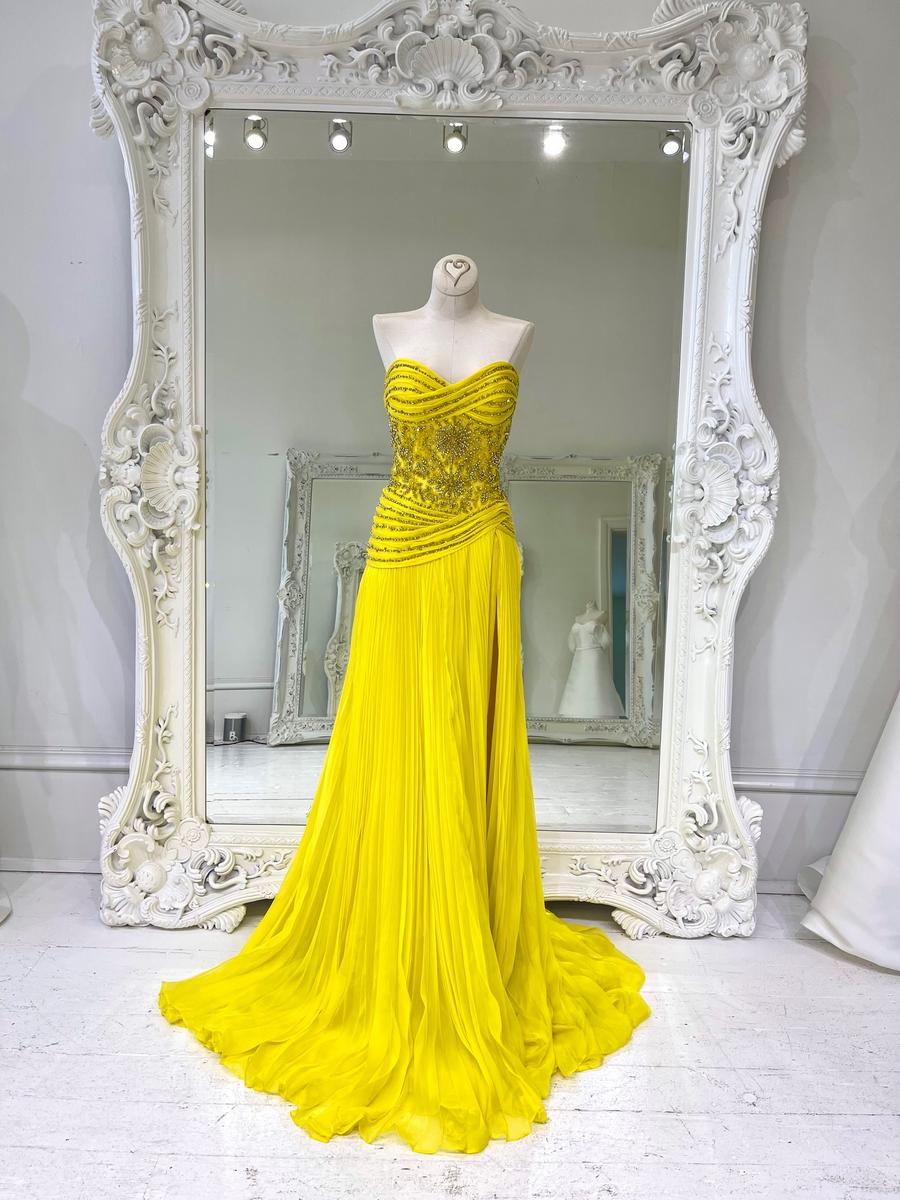 Sherri Hill Couture Yellow Chiffon Pageant Gown 45698