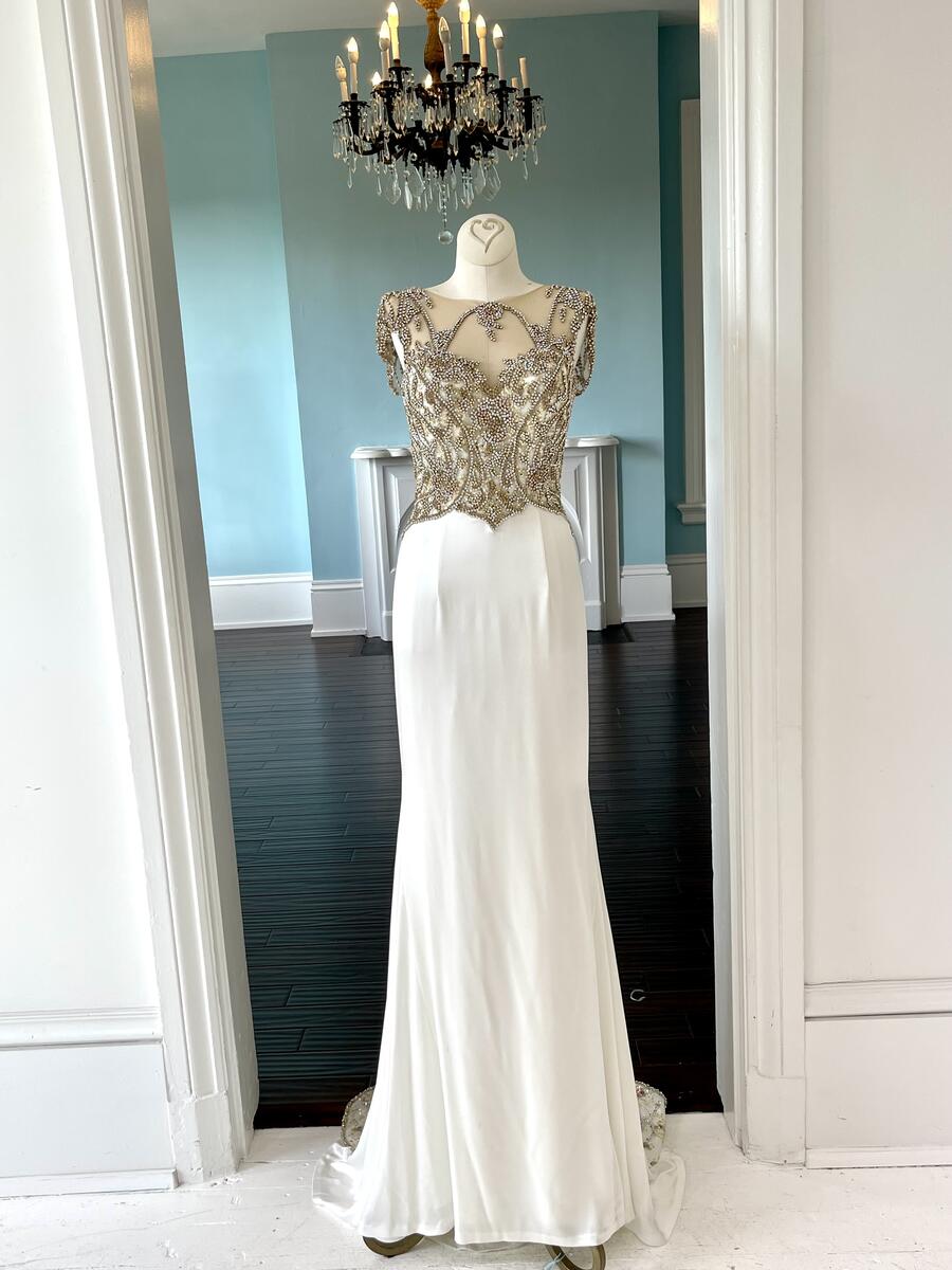 Sherri Hill Couture Ivory Gold Fitted Pageant Gown 44998