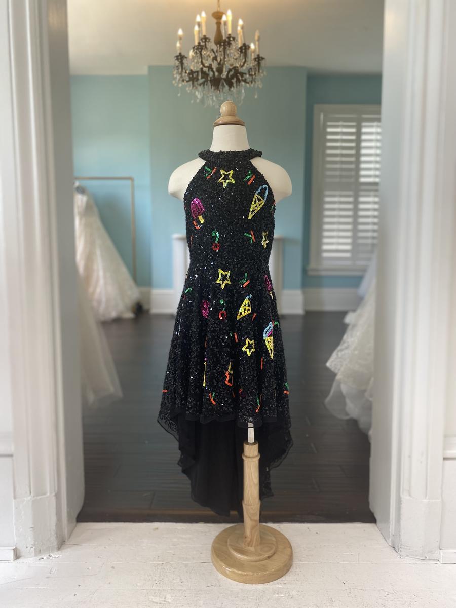 Aleta Children's Little Girl's Black Multi Sequin Fun Fashion Dress K1020