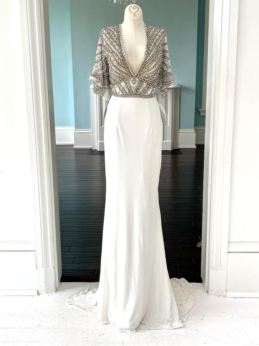 Sherri Hill Couture Ivory Jersey Pageant Gown with Cape