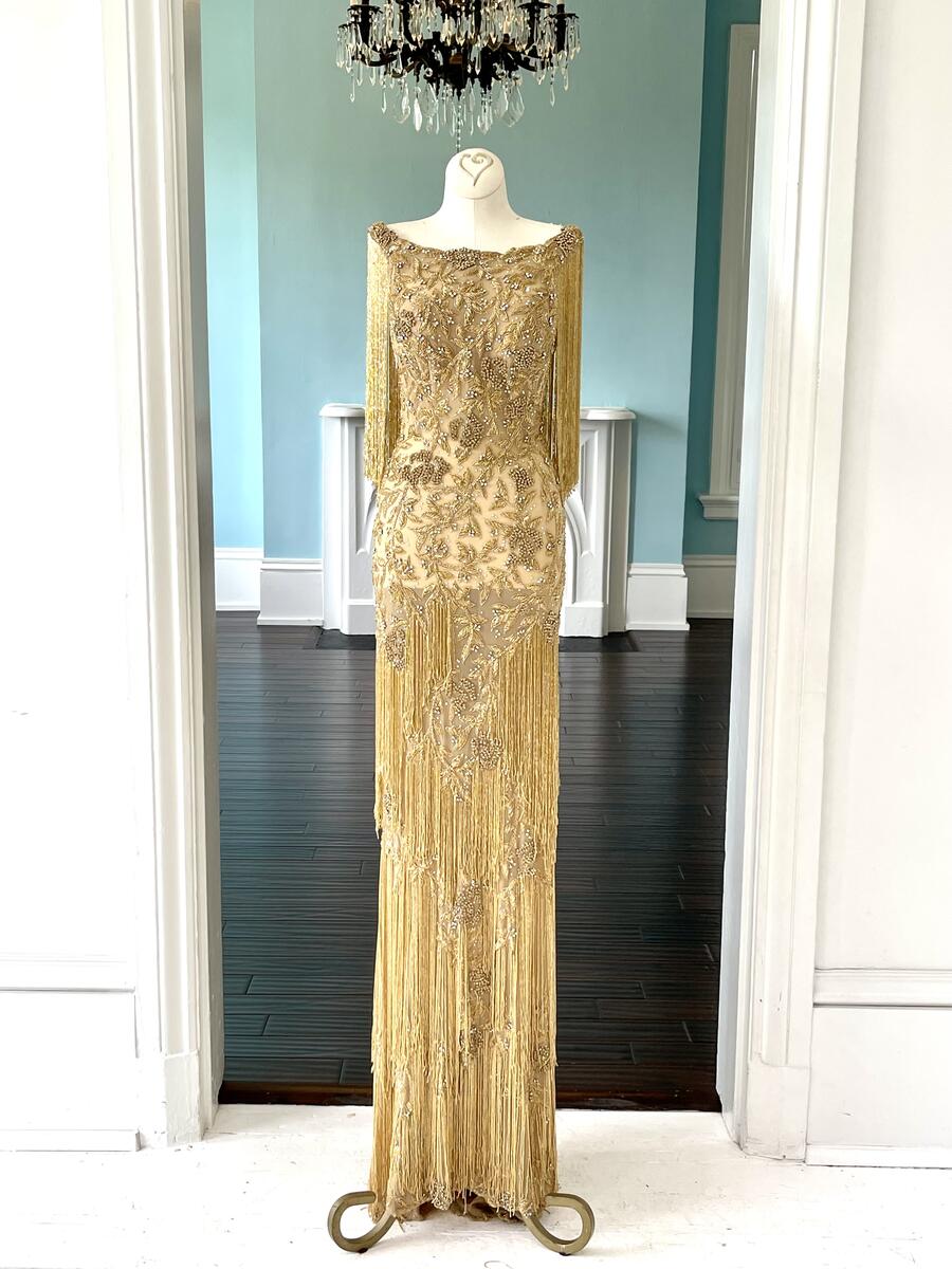 Sherri Hill Couture Gold Fringe Pageant Gown
