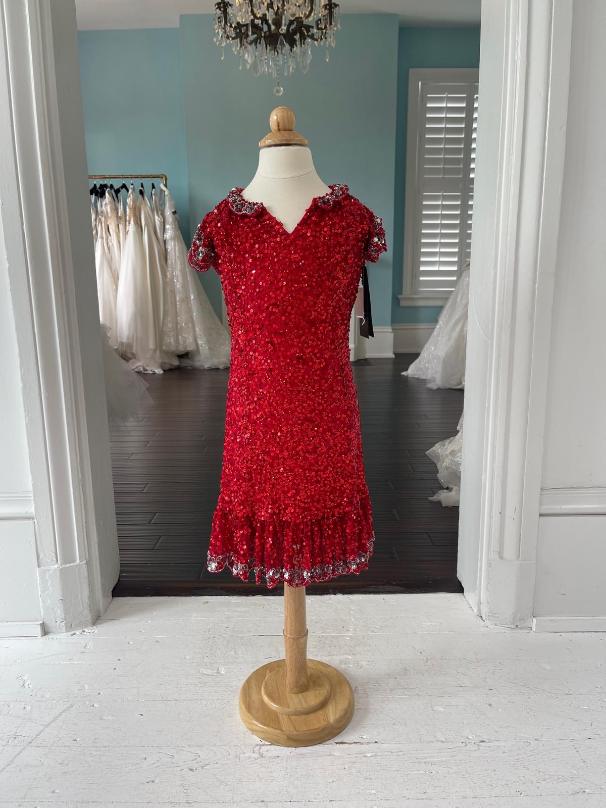 Aleta Children's Little Girl's Red Sequin Short Dress KIDS1011