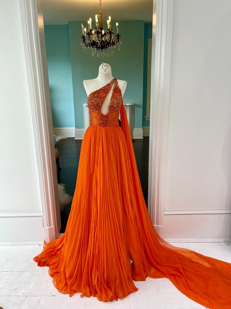 Sherri Hill Couture Orange Chiffon Pageant Gown