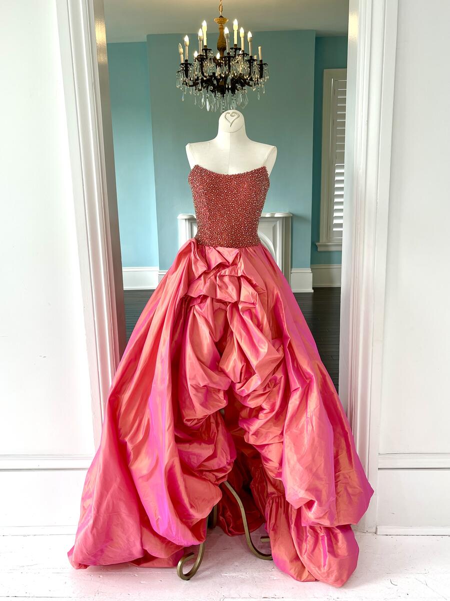 Sherri Hill Couture Coral High Low Pageant Gown 44944