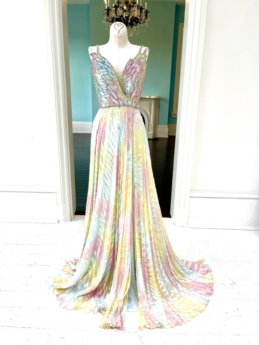 Sherri Hill Couture Rainbow burn-out silk Pageant Gown