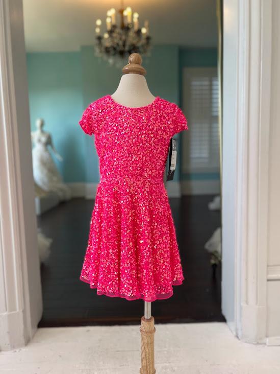 Aleta Children's Hot Pink short sequin cocktail dress