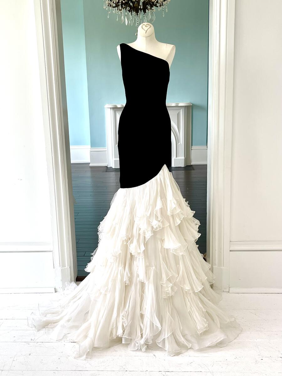 Sherri Hill Couture Black White Mermaid Pageant Gown