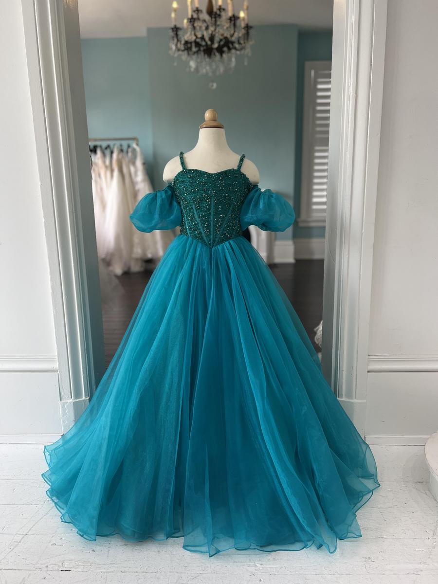 Sherri Hill Children's Little Girls Teal Pageant Gown K55901