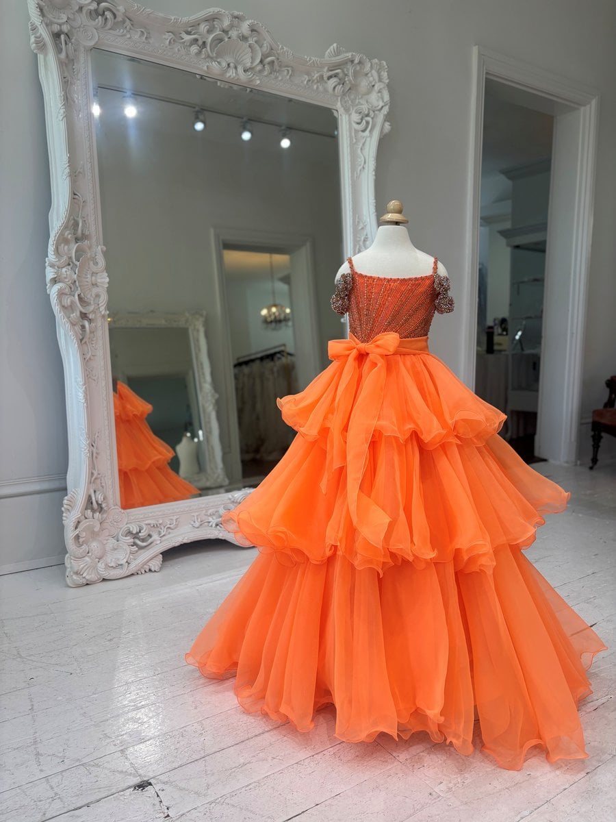 Sherri Hill Children's Orange Organza Ballgown K67123