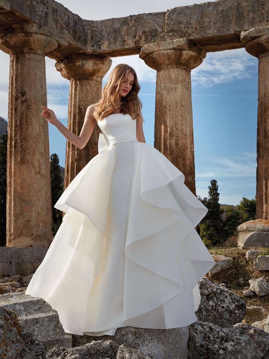 Nicole Milano Afrodite fitted mikado wedding dress with overskirt Afrodite