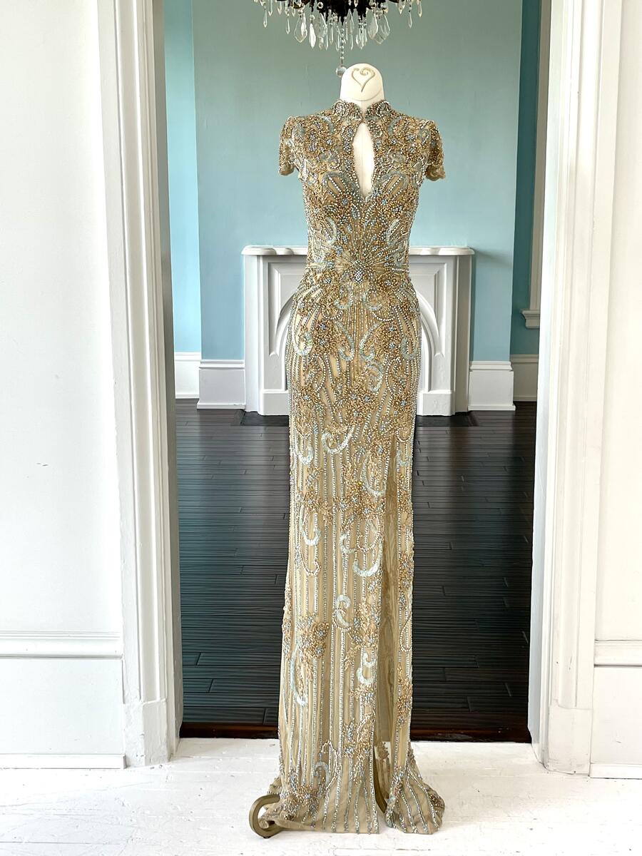 Sherri Hill Gold Beaded Pageant Gown