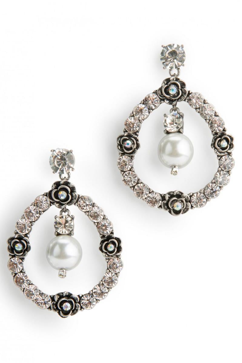 Sherri Hill crystal rhinestone pearl prom pageant bridal earrings