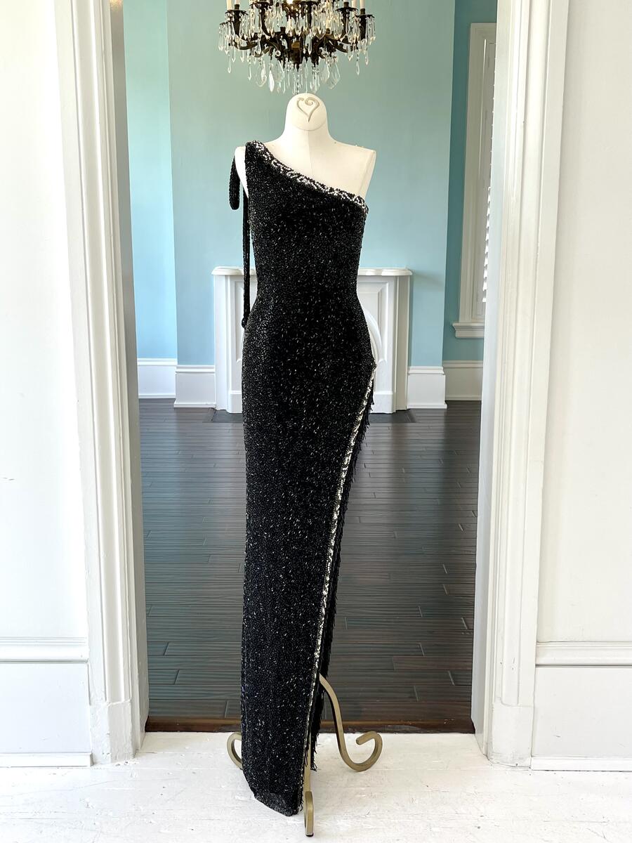 Sherri Hill Couture Black Beaded Pageant Gown