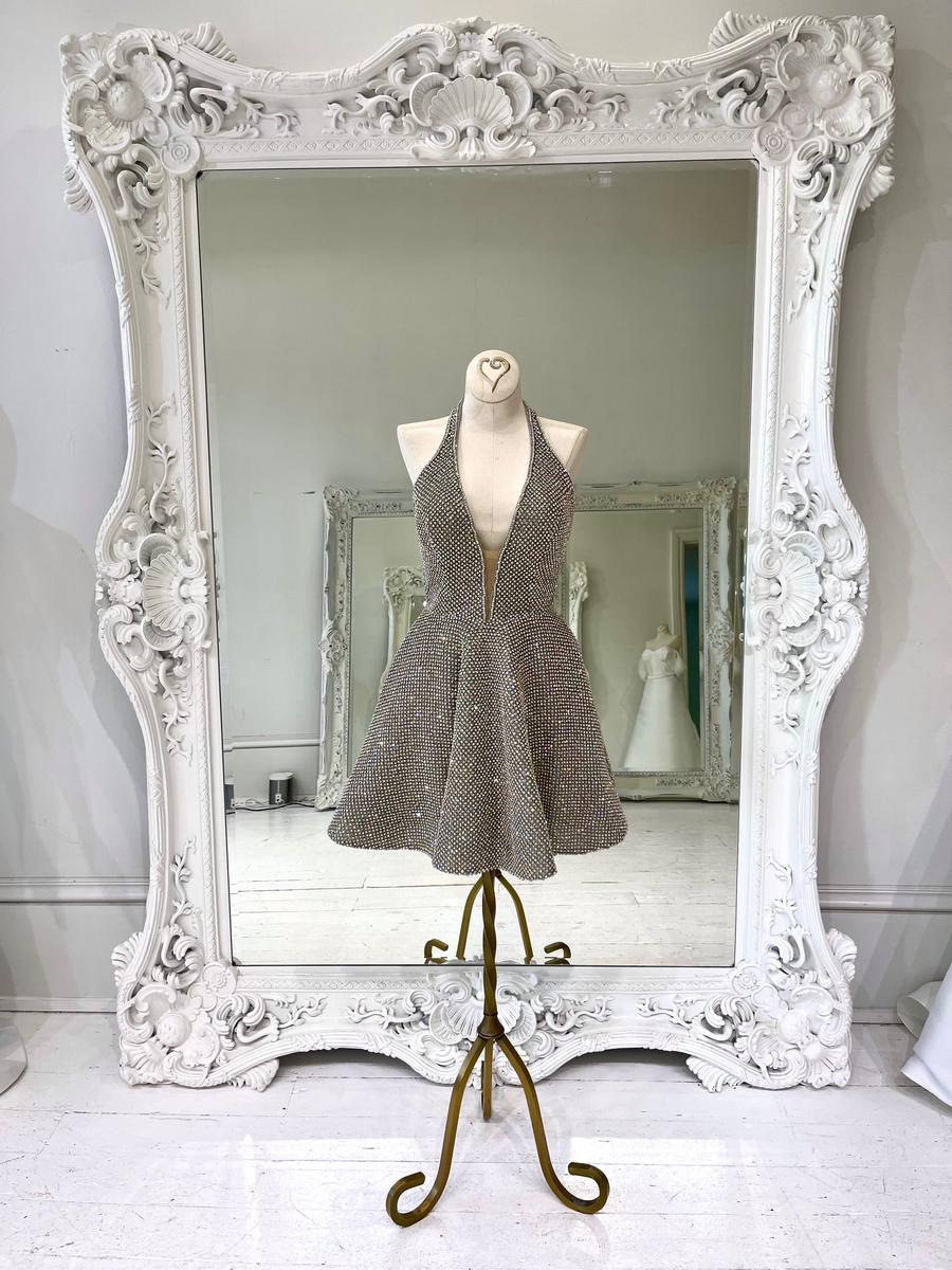 Ashley Lauren Couture Silver Crystal Short Cocktail Dress 4677