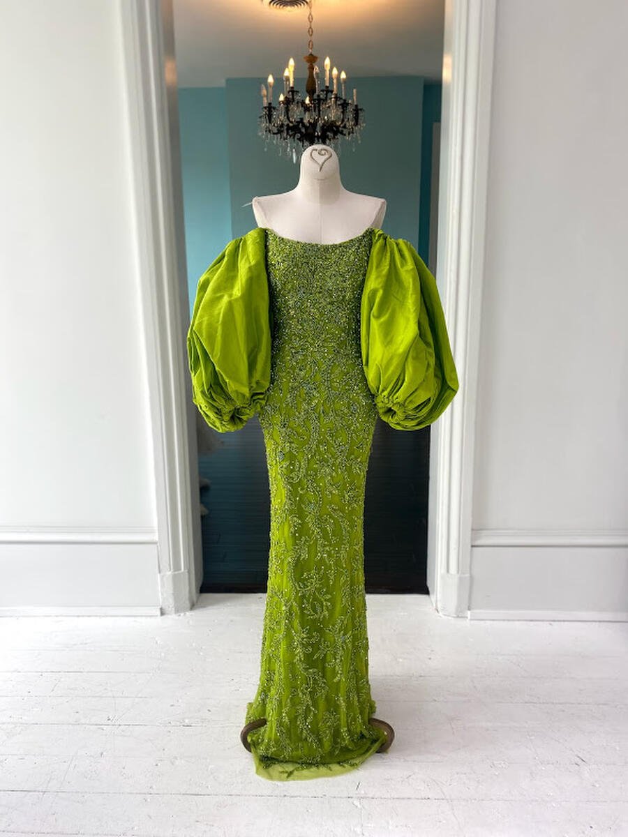 Sherri Hill Couture Green Pageant gown with sleeves 44707