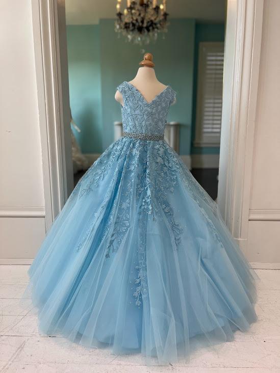 Sherri Hill Children's Blue Lace Preteen Pageant Gown