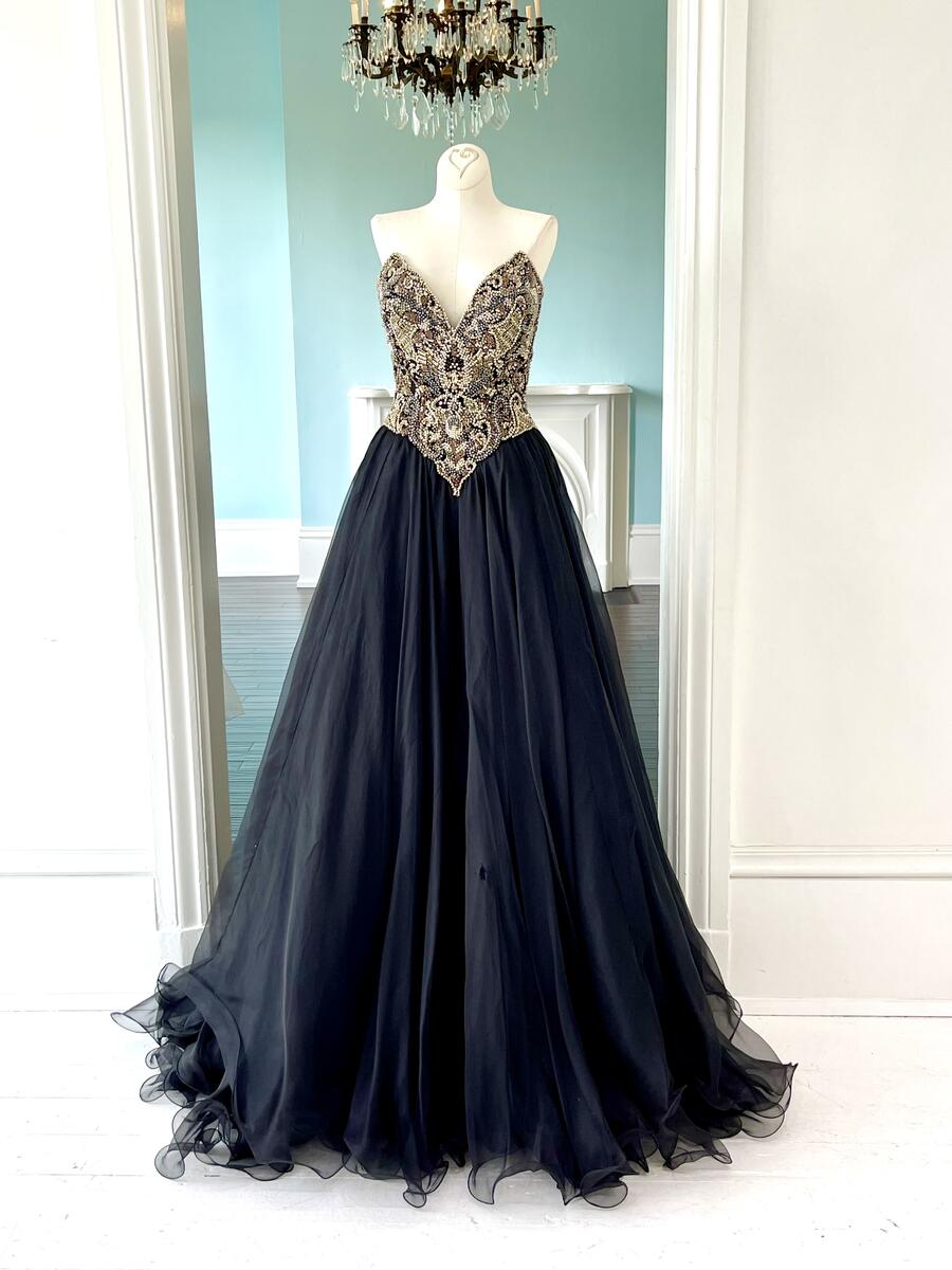 Sherri Hill Couture Black strapless ballgown 44681