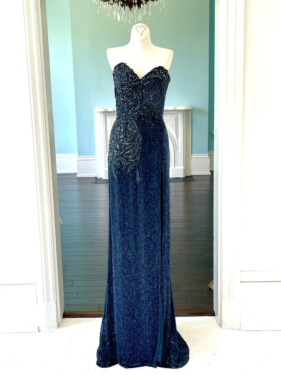 Sherri Hill Couture Beaded Navy Pageant Gown 44382