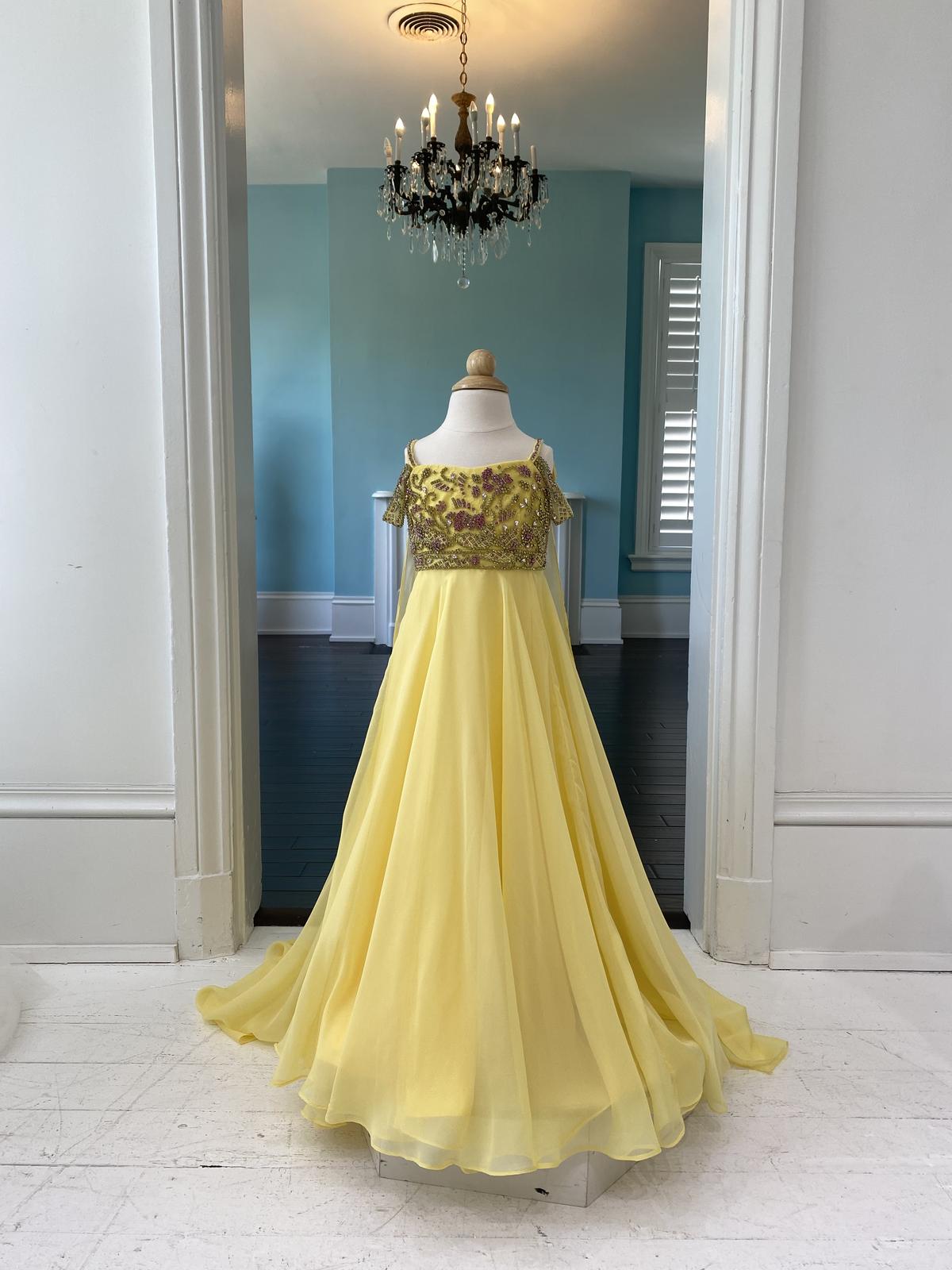 Sherri Hill Children's little girl yellow chiffon flowy pageant gown
