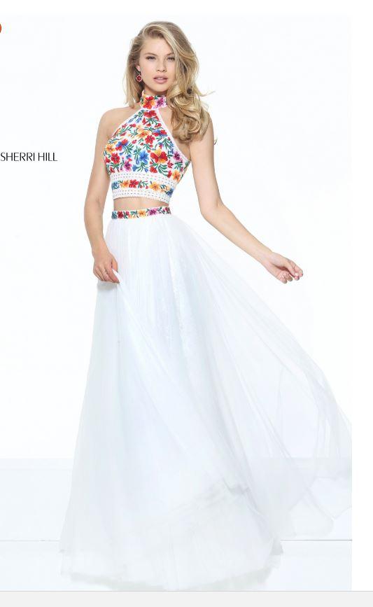 Embroidered Ivory and Multi Top Two-Piece Sherri Hill Dress 50870
