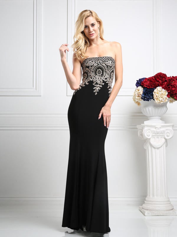 CD Strapless Embellished Evening Gown