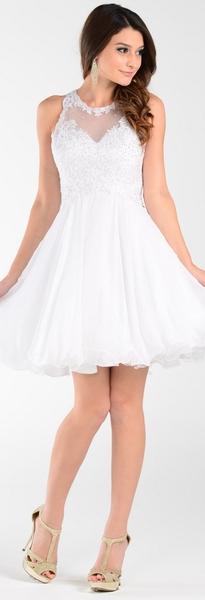 POL  Short A Line Chiffon Prom Dress Sheer Neck  7456