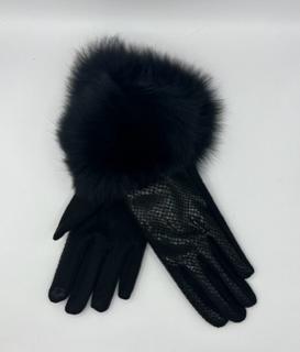 Black Snake print Glove with Fox Fur 19320
