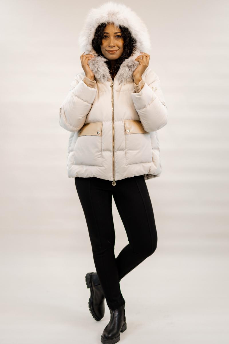 Insulated Silk Jacket with hood trimmed in Fox KMS-1087-70