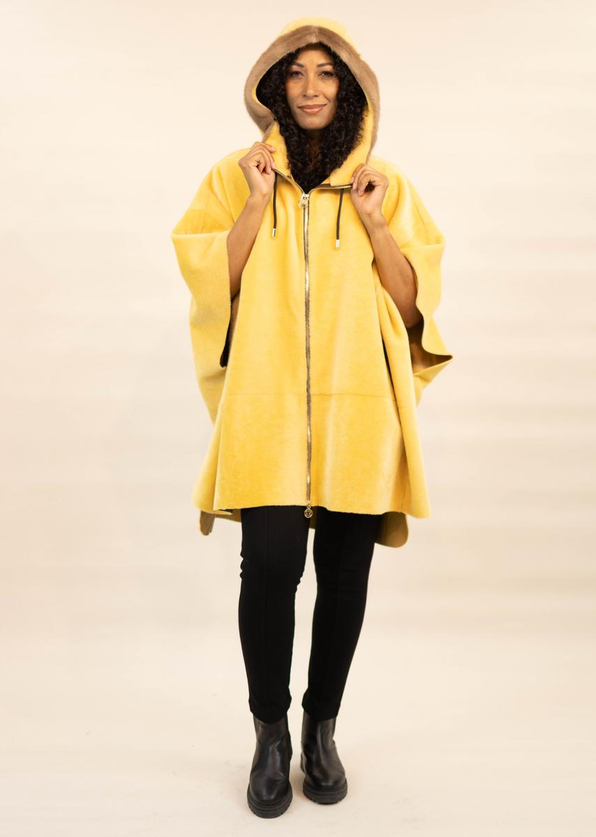 Shearling Reversible Poncho with hood trimmed in Mink. K-1812-90