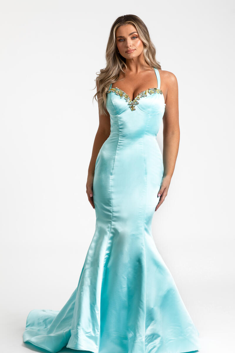 Sherri Hill Satin Mermaid Gown with open back 2420