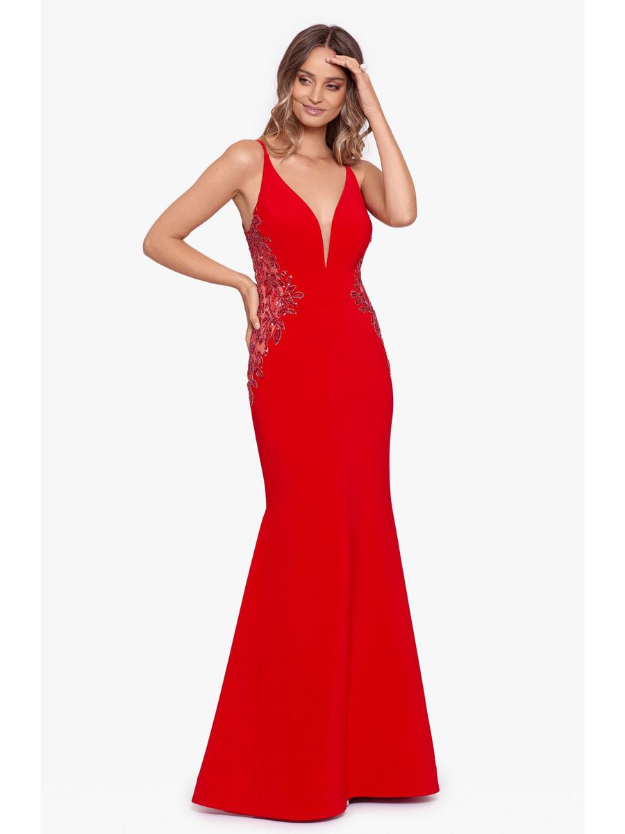 XSCAPE - Jersey Gown Beaded Sides Side Slit