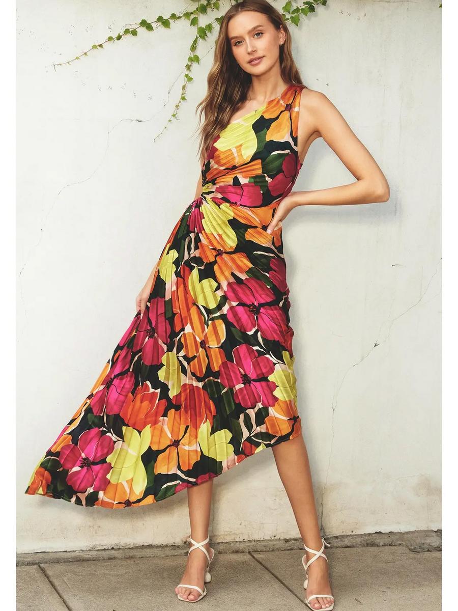 Dress Forum - Floral Asymmetrical Pleated Dress FD10589P1306