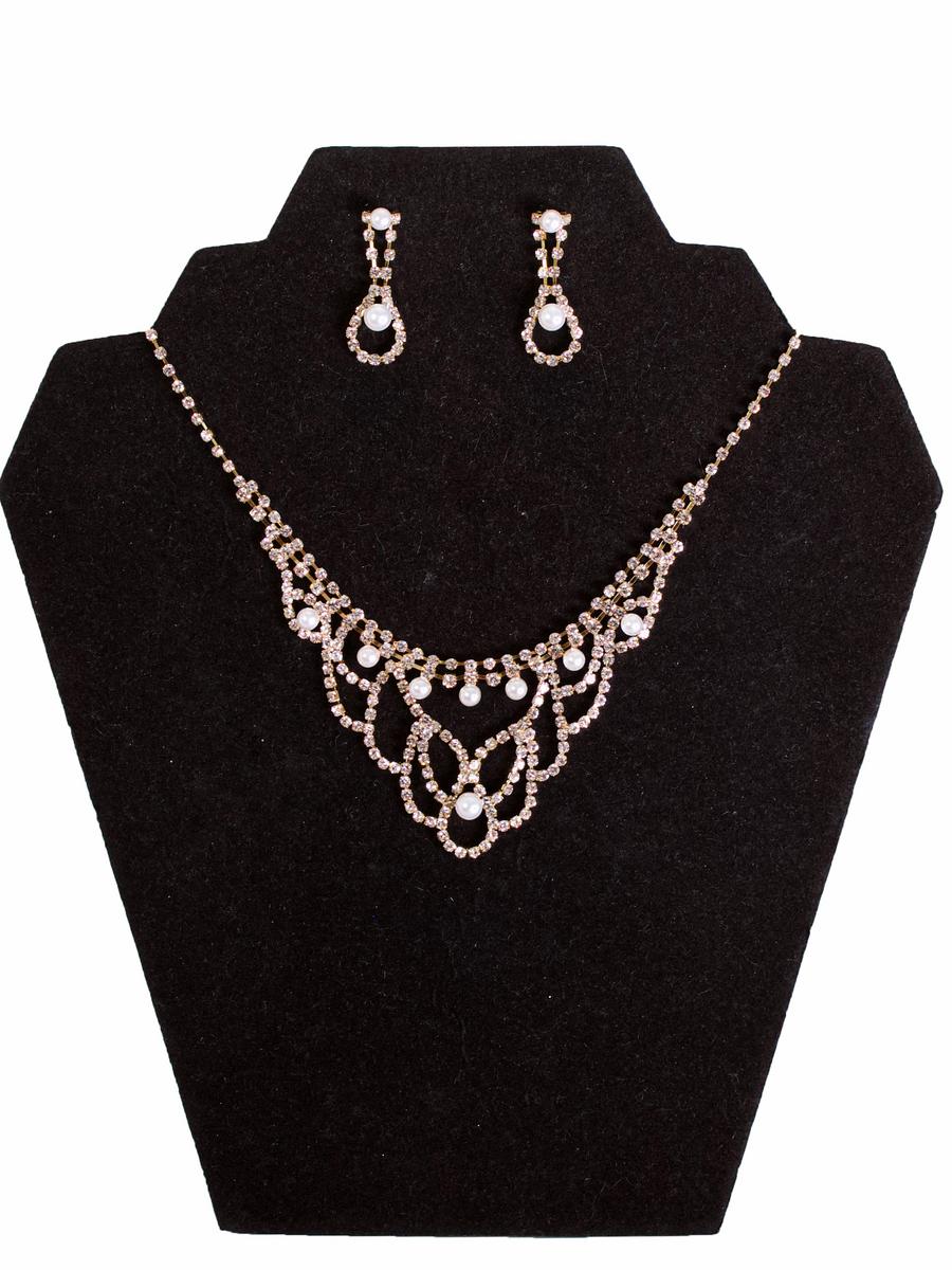 STYLE BY SOPHIE INC. - Rhinestone Pearl Earring Necklace Set 18328NE