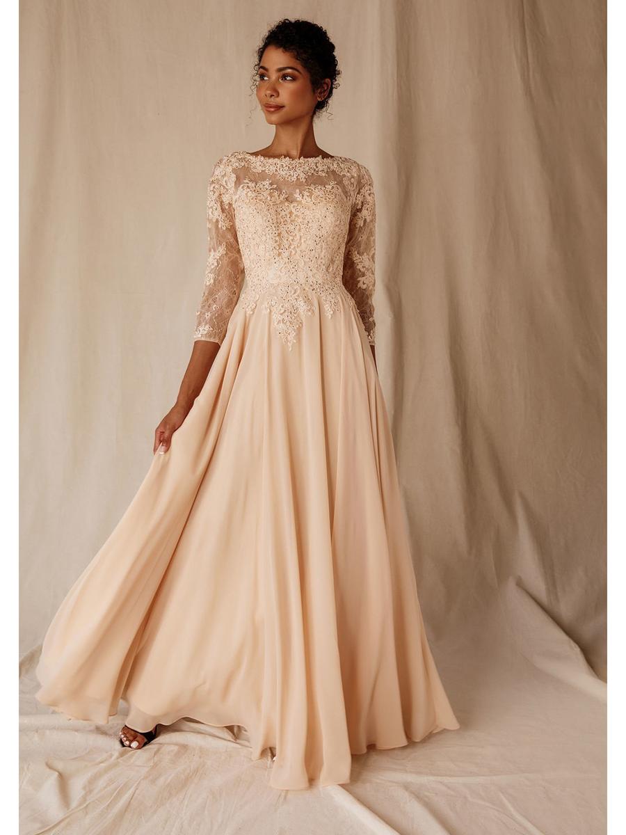 French Novelty: Mon Cheri TR11973 Sheer Long Sleeve Modest Wedding Gown