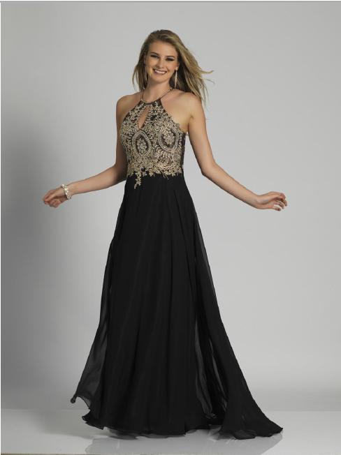 Dave and Johnny - Plus Size Embroidered Chiffon Halter Neck Gown