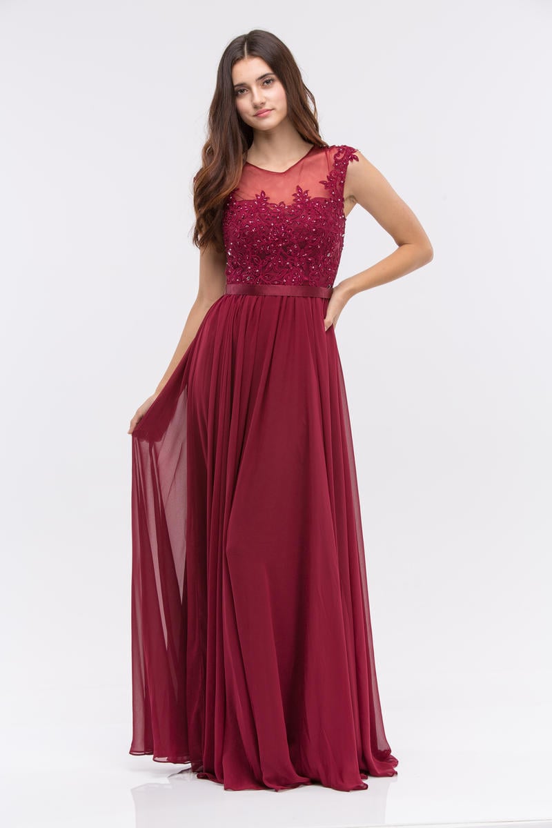Fashion Eureka - Lace & Chiffon Illusion Gown with Belt 3611