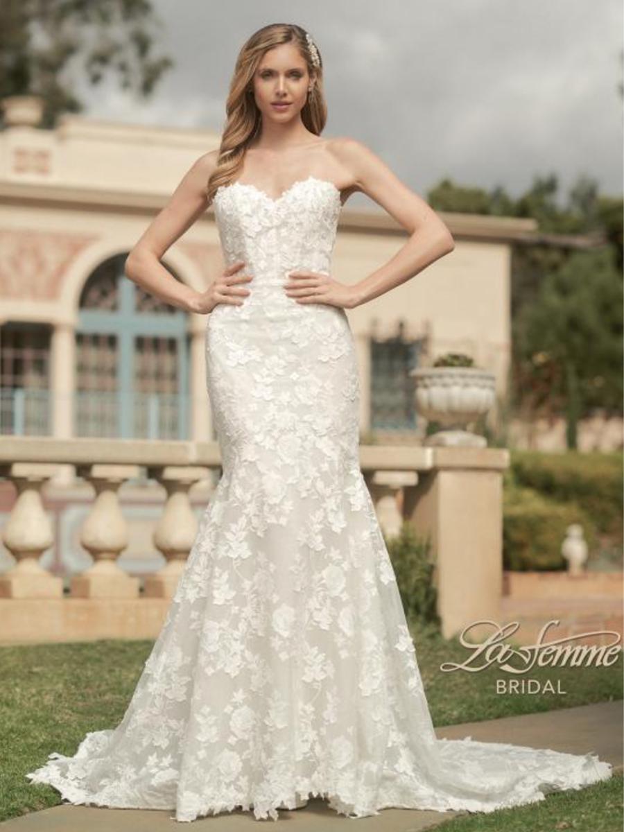 La Femme - Strapless Rose Pattern Bridal Gown