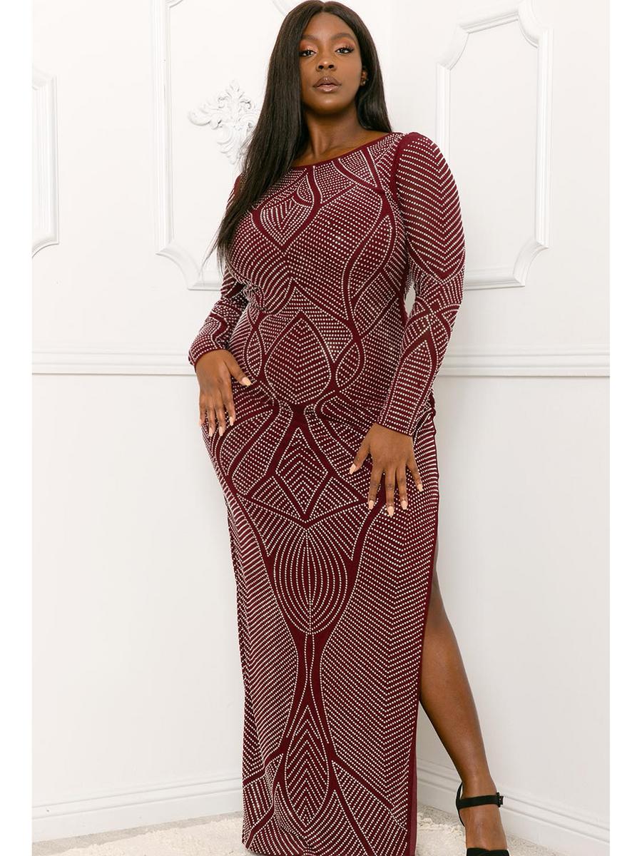 Symphony - Patterned Rhinestone Long Sleeve Gown