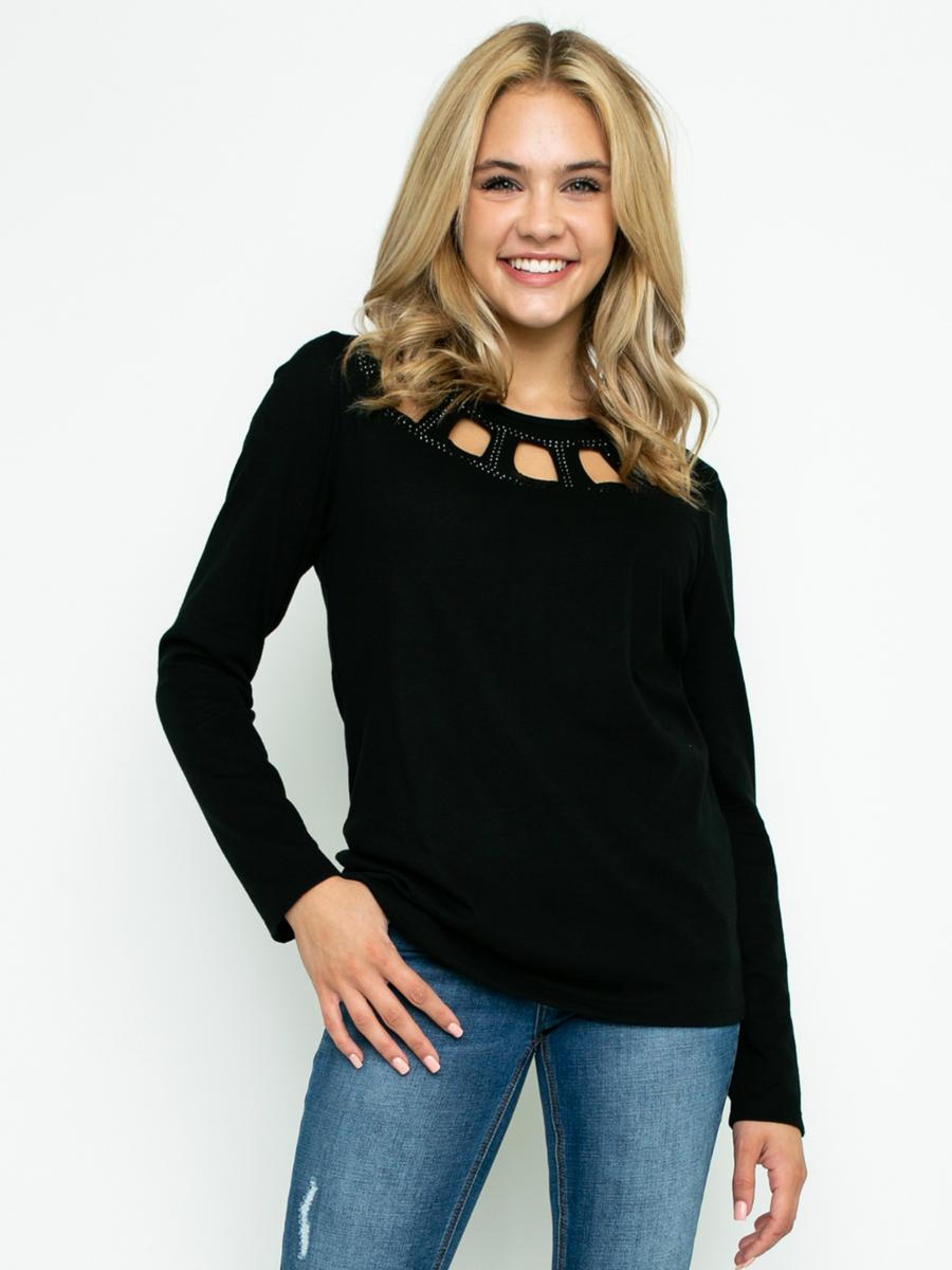 Vocal Apparel - Long Sleeve Top With Cut Out Neckline 19068L