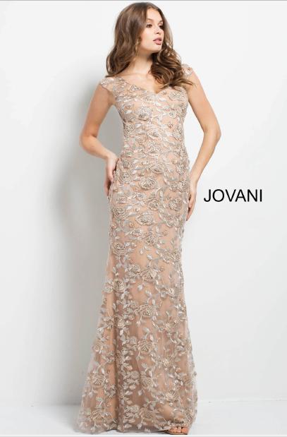 Jovani - Mesh Embrodered Beaded Gown