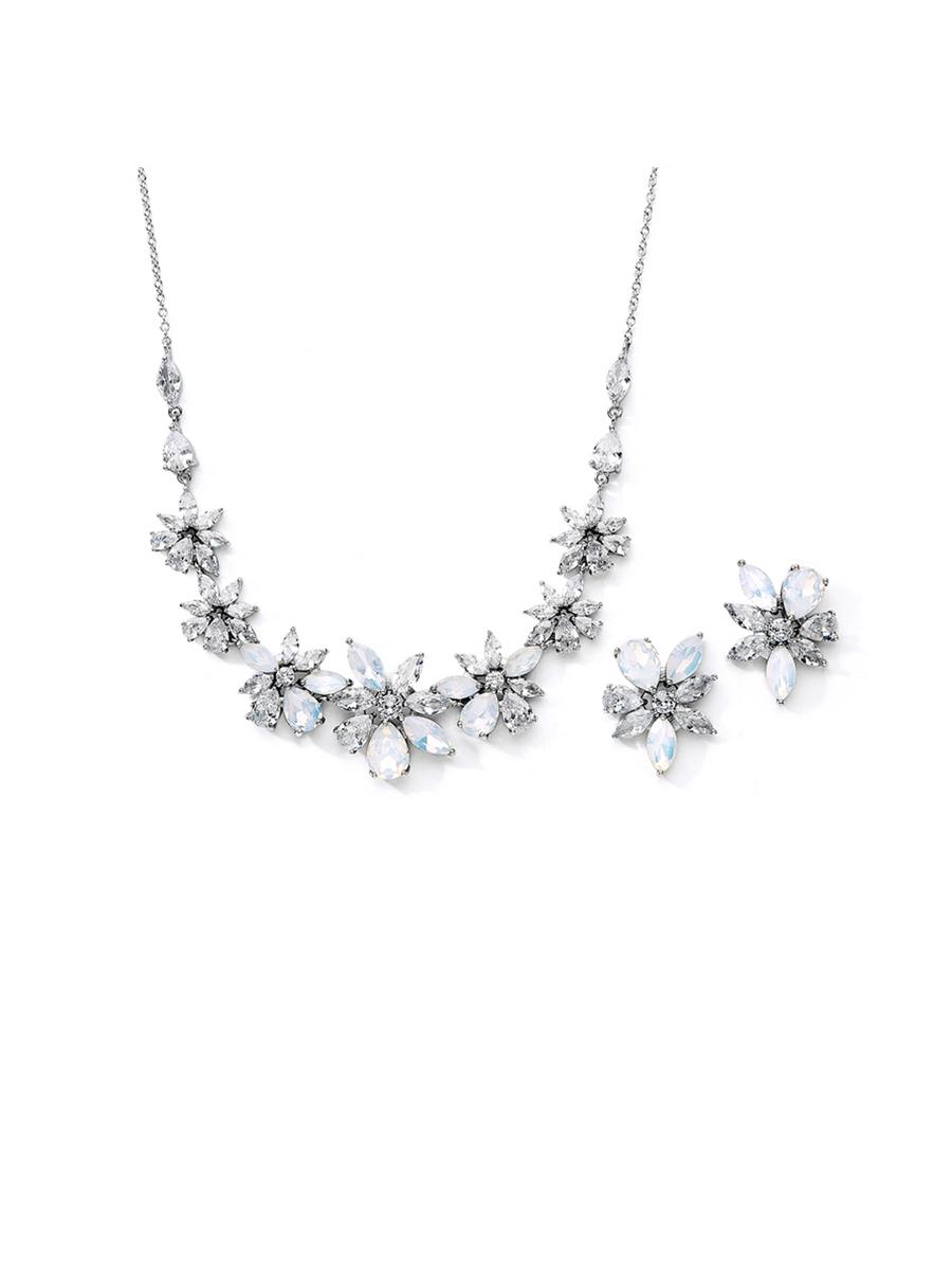 MARIELL - Cubic Zirconia Flower Earring And Necklace Set